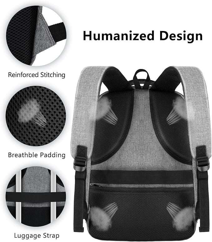 Travel Laptop Backpack, Business Carry on Backpack Flight Approved Backpack, Large Travel Work Backpacks for Men Women with USB Charger Port, Rucksack Bag, Mochila de viaje, Grey