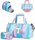 Easter Gifts for Teens Girls-Girl Gym Bag with Shoe Compartment, Kid Personalized Weekender Overnight Bags, Initial Travel Tote with Makeup Pouch, Gift for 3 4 5 6 7 Year Old Kids (Letter T)