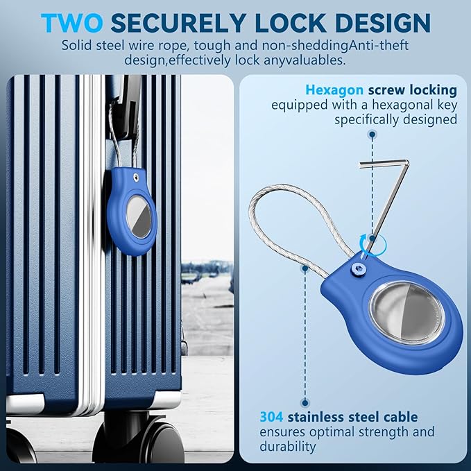 Waterproof Airtag Holder,4 Pack Airtag Case with Secure Lock,Airtags Keychain for Apple Airtag,Anti-Lost Protective Case Air tag Accessories for GPS Tracker Luggage,Bag,Key,Pet-Black/Black/Blue/Blue