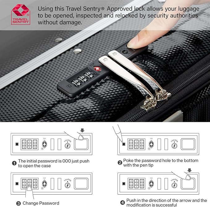 Hanke 26 Inch Large Checked Luggage PC Hard Shell Luggage Top Opening Travel Luggage Suitcases with Wheels for Woman Men.(Jet Black)