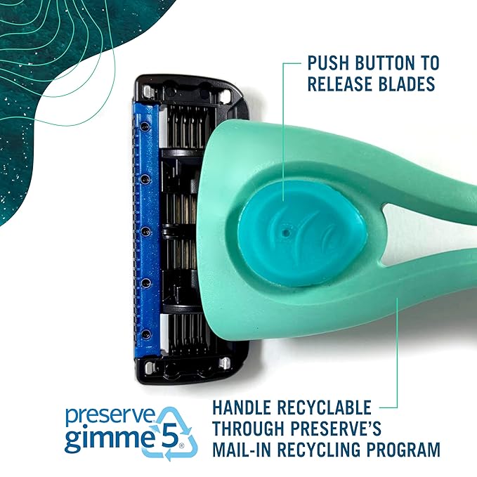 Preserve POPi Shave Razor Blades Refills - 5 Blade Razors for Men & Women - Ceramic Coated Shavers for Comfort with Aloe-Cocoa Butter Strip - Reusable Shaving Refill - 4 Pack