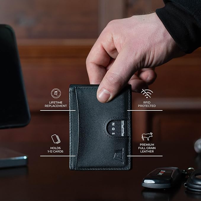Kings Loot Custom Wallet for Men | Engraved Leather Slim Wallet with Money Clip | Personalized RFID Blocking Design | Minimalist & Stylish Wallets (Black)