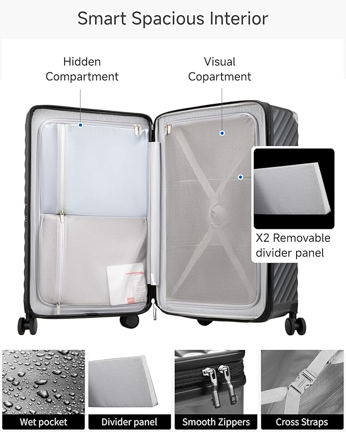 Trunk Luggage, Expandable PC Hard Shell Large Checked 28 Inch Suitcase with Shock - Absorbing Wheels & TSA Lock, Blue, 91L - 105L