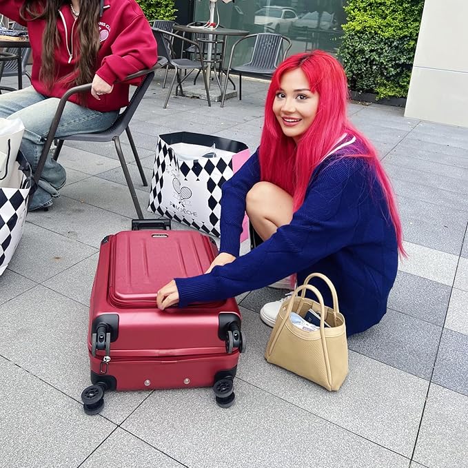 Premium Carry On Luggage, 29 Inch Top Opening Aluminum Frame Airline Approved ABS+PC Hard Shell Suitcases with Silent Wheels, TSA Lock, Front Pocket & Wet-dry Separated Six-piece set