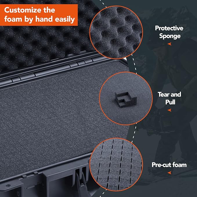 Lykus HC-3010 Waterproof Hard Case with Customizable Foam Insert, Interior Size 11.81x7.87x4.72 in, Suitable for Pistol, Camera, Lens, Drone, Mic, Flashlight, Electronics, Tools, and More