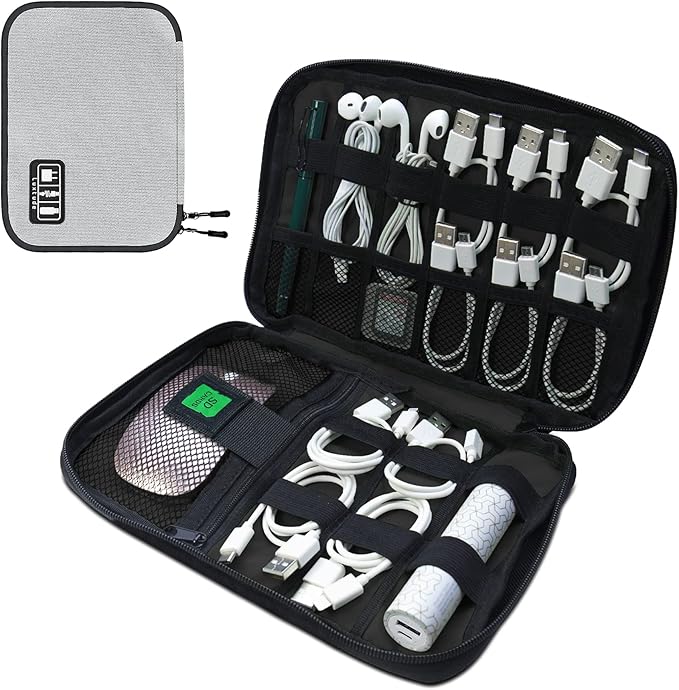Luxtude Cord Organizer Travel, Flat Cable Organizer Bag, Portable Electronics Organizer, Travel Essentials for Wire/Cord Storage/Charger Case/Cable Storage/Tech Accessories Pouch, Silver Gray