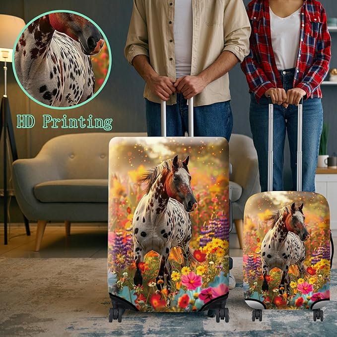 Luggage Cover Suitcase Protector + Tag, Spotted Horse Garden Travel Suitcase Cover for 30 inch Luggage (XL) with Concealed Zipper Washable Elastic Cloth Dustproof Anti-Scratch
