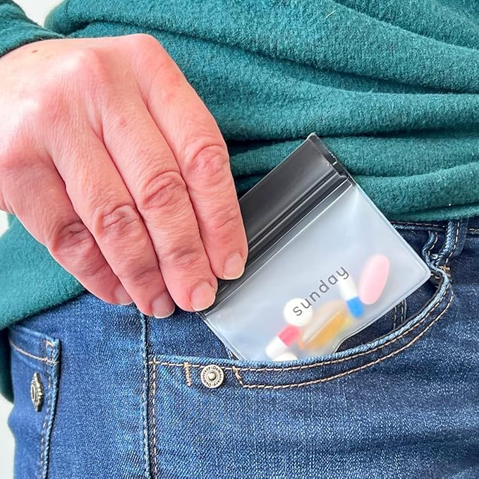 EZY DOSE Reusable 7-Day Pill Pouch Set, Durable Multi-Purpose Travel-Sized Baggies, Includes Days of The Week Labels w/Color for Easy Identification, Silicone Storage, Clear, BPA Free, TSA Approved