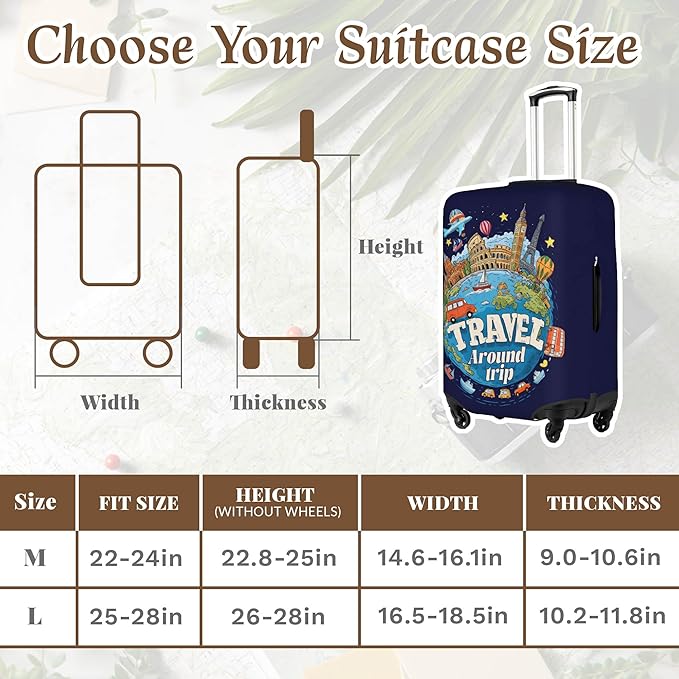 Luggage Cover, Travel Suitcase Covers, Elastic Suitcase Protective Cover, Scratchproof Luggage Protector, Washable Dustproof Trolley Case Protector Fit 22-28 Inch (word, L（25-28inch suitcase）)