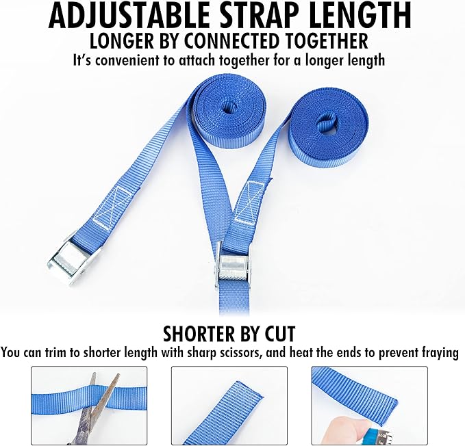 Cartman 1" x 12' Lashing Straps Cargo Tie-Down Strap Up to 600lbs, 8pk in Carry Bag, Blue