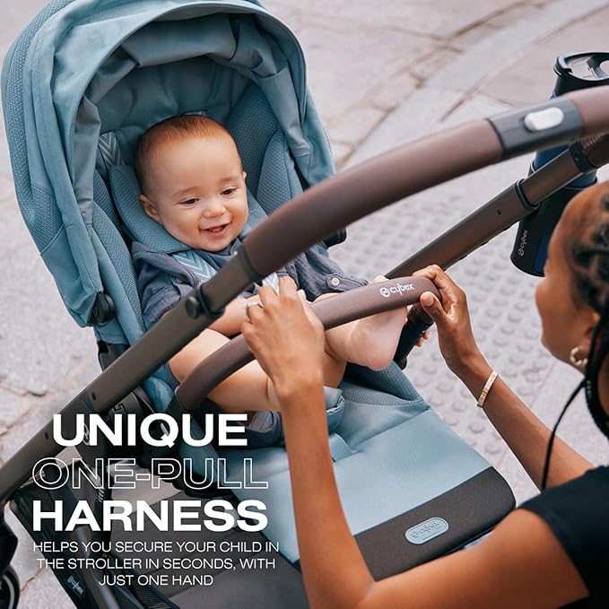 Cybex Balios S Lux Toddler and Baby Stroller with Reversible Seat, Unique One-Pull Harness, and Multiple Recline - Travel System Ready, with One Hand Fold, Silver Frame/Moon Black Seat