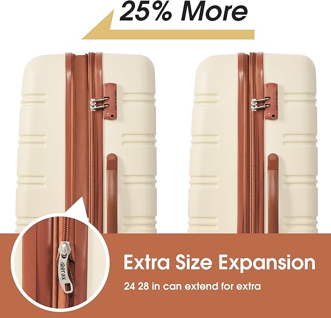 Merax Luggage sets of 3 Piece Carry on Luggage Airline Approved,Hard Case Luggage Expandable Checked Luggage Suitcase Set with Wheels(White)