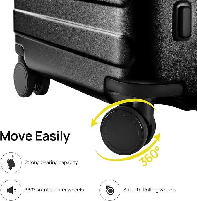 Carry on Luggage 22 X 14 X 9 Airline Approved, 20 Inch Luggage for 3-5 Days Travel, Double Spinner Wheels, 100% Hardshell PC, TSA Lock (01-Black (Basic), Carry-On 20-Inch)