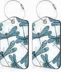 2 Pack Luggage Tags for Suitcases Vintage Blue Dragonflies Leather Luggage Tags Privacy Cover ID Label with Stainless Steel Loop and Address Card for Women Men Travel Bag Backpack