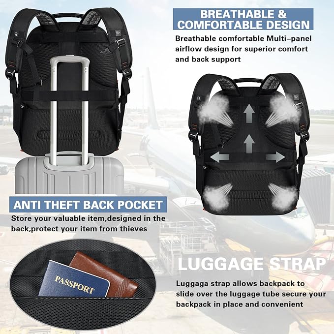 18.4 inch Laptop Backpack, Extra Large Travel Laptop Backpack with USB Charging Port, Big Capacity TSA Friendly RFID Anti Theft Pocket Heavy Duty Computer Bag for Men Women,21.2*15.5*11.5 inch Orange