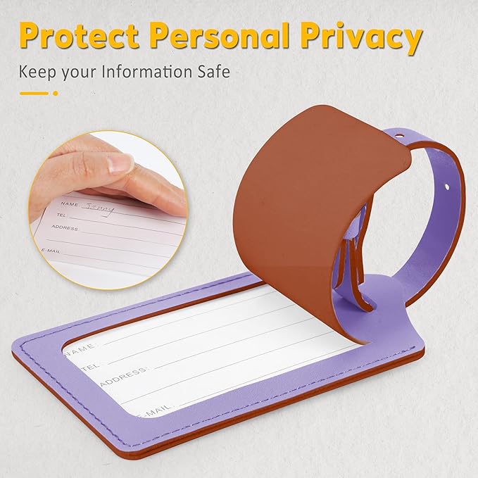 Travelambo Luggage Tags for Suitcases Faux Leather Privacy Protection 16 Pack Bag Tags Travel Accessories Essential, Classic Purple
