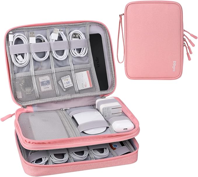 DDgro Charge Organizer Case Bag, Electronics Travel Pouch for Cable & Cords, Tech Accessories (Large, Pink)