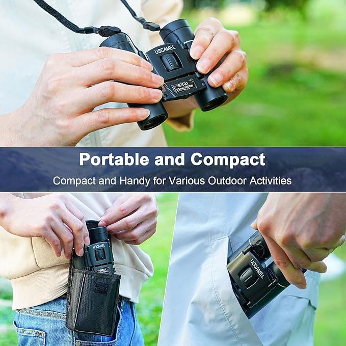 USCAMEL Binoculars for Adults and Kids 8×21 High Powered Compact Binoculars BAK4 Prism Easy Focus - for Bird Watching, Outdoor Use, Hunting, Travel (Black)