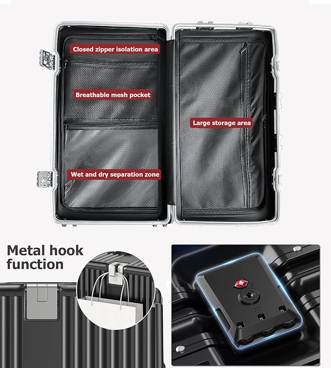 feilario 26in Super Large Captain Aluminum Frame Hardside Spinner Wheels Luggage, Zipperless Checked Suitcase with Cup Holder/Phone Holder