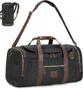 60L Travel Bags for Men, Nomad Canvas Duffle Bag Vintage Genuine Leather Travel Duffel Bag Multifunctional Weekender Overnight Backpack with Shoes Compartment (Black, X Large-60L)
