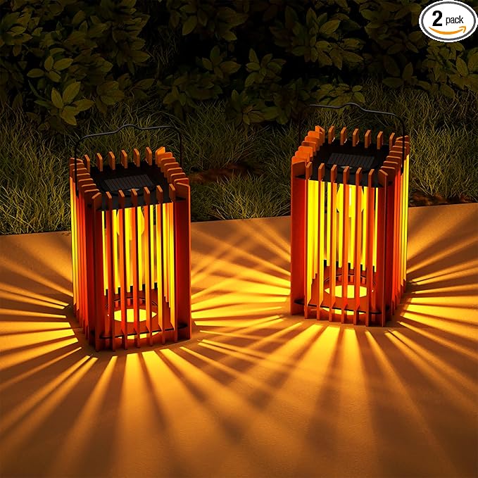 2 Set Solar Lantern Outdoor LED Hanging Solar Lantern with IP44 Rattan Outside Rating for Patio Garden Decor for Outside Porch Yard Table Top Decorative Tree Home(Square