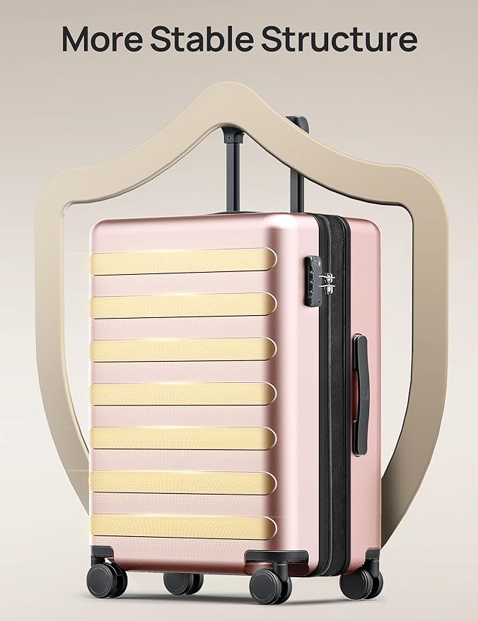 Carry on Luggage 22 X 14 X 9 Airline Approved, 20 Inch Luggage for 3-5 Days Travel, Double Spinner Wheels, 100% Hardshell PC, TSA Lock (00-Pink (Expandable), Set 3PCS (20-Inch/24-Inch/28-Inch))