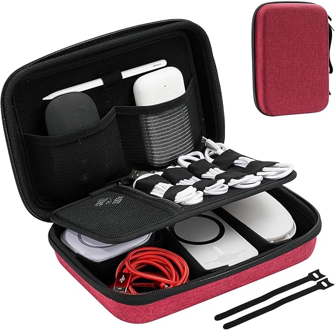 ProCase Hard Travel Electronic Organizer Case for MacBook Power Adapter Chargers Cables Power Bank Apple Magic Mouse Apple Pencil USB Flash Disk SD Card Small Portable Accessories Bag