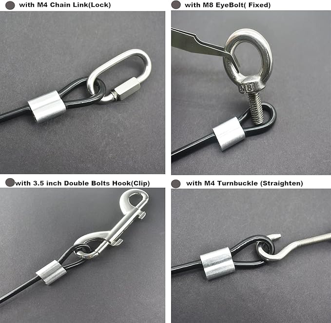 10 Pcs 4mm Wire 12 inch Vinyl Coated Stainless Steel Cable with Loops Short Wire Rope Lanyard Lock Security Chain Link for Outdoor Gates, Black(4mm x 12inch)