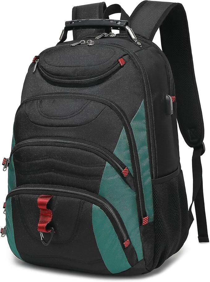 Boavan Laptop Backpack for men, 17.3 inch Laptop Bag with USB Port, Waterproof Travel Work Backpack Purse, Anti-Theft Teacher Nurse Doctor Casual Bookbags Office Business backpack，Black&Deep Juniper