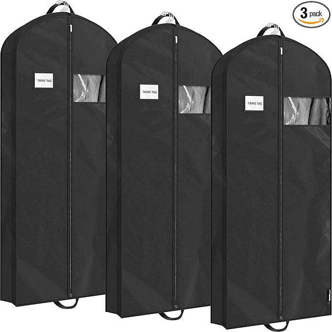 Simple Houseware 60-Inch Travel Garment Bag, Non-Woven, Black, 3 Pack