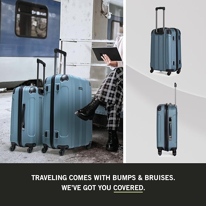 Kenneth Cole REACTION Out of Bounds Lightweight Hardshell 4-Wheel Spinner Luggage, Granite Blue, 20-Inch Carry On