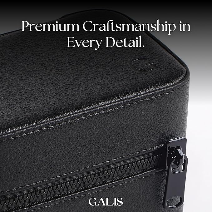 Galis Luxury Watch Case for Men High End Portable 2-Slot Watch Holder and Watch Case for Travel, Premium Watch Box for Men, Jewelry Storage Organizer, Gift for Him, Fathers, Husband (Black & Green)