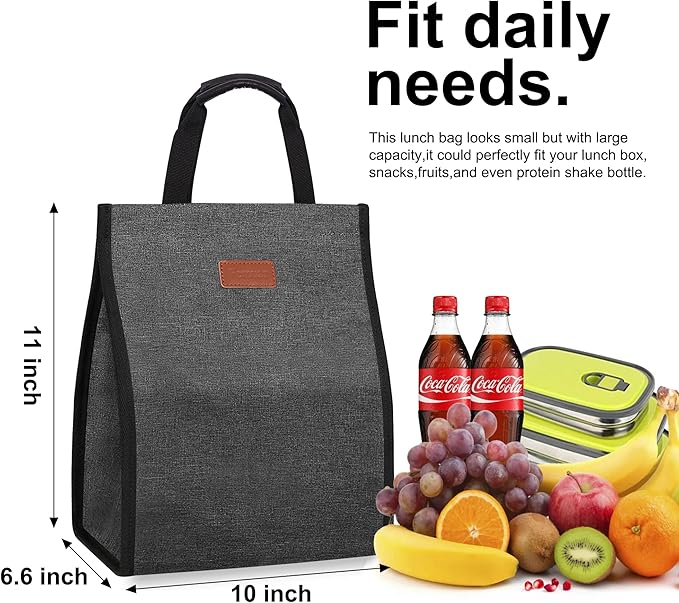 Lunch Bags for Women Insulated Reusable Lunch Tote with Internal Pocket, Lunch Tote bag for Work (Charcoal Grey)