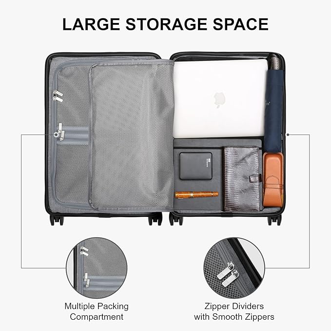 LEVEL8 Elegance Carry-on Suitcase, 20 Inch Carry on Luggage, Hardside Large Suitcases with Wheels, Tavel Bag with Tsa Lock, Navy Blue