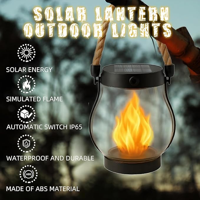 Kaliqo Solar Lantern Outdoor Lights Solar Lantern Waterproof Flickering Flame Hanging Lanterns for Patio Yard Garden Decor (3 Pcs)
