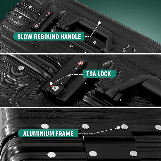 UrbanExporer 26 Inch Hardside Zipperless Luggage with Spinner Wheels, TSA-Approved Lock, Aluminum Frame, Lightweight Checked Suitcase for Travel, Black