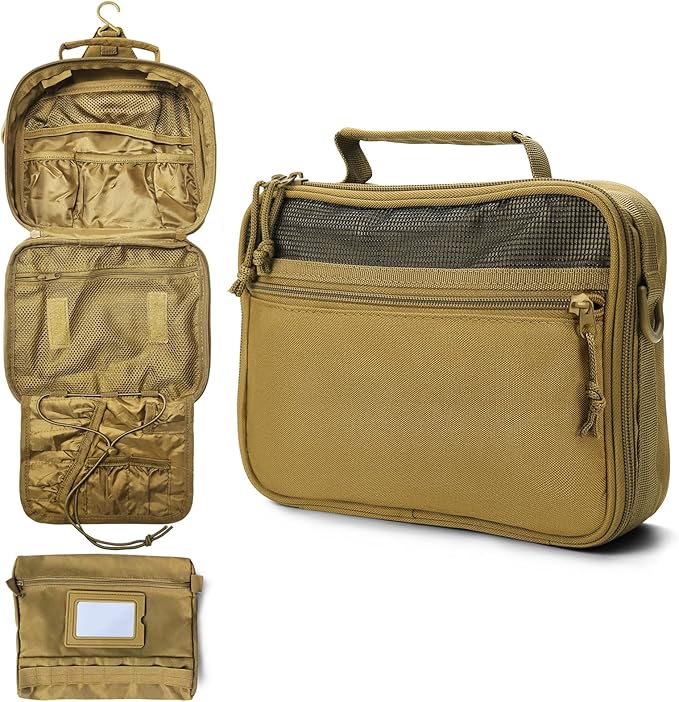 VELVEBAG Mens Toiletry Travel Bag Hanging Toiletry Bag for Toiletry Bag Shaving Bag for Men Travel for Cosmetic,Toiletries,Accessories Khaki