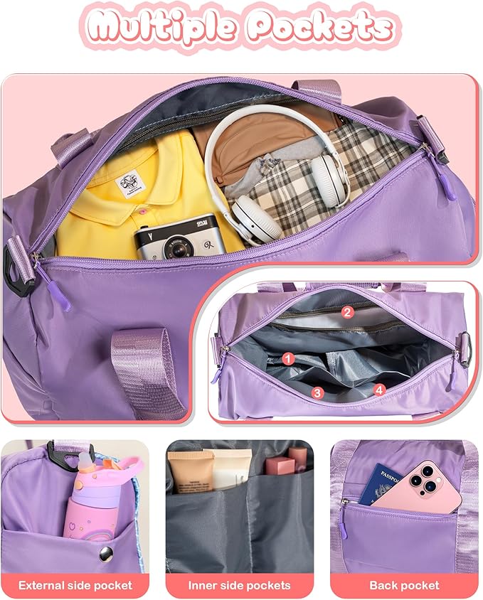 Gifts for 3 4 5 6 7 8 9 10 Year Old Girls-Girl Gym Bag with Shoe Compartment, Kid Personalized Weekender Overnight Bags, Initial Travel Tote with Makeup Pouch, Graduation Gift (Letter M)