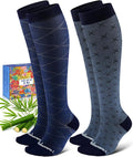 Bamboo Viscose Compression Socks for Women Men 2 Pairs 15-20mmHg Knee High Compression Socks Travel Nurse