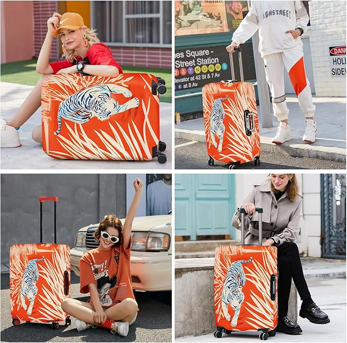 ANNA QUEEN Funny White Tiger Luggage Cover, Suitcase Protector with Bold Jungle Animal Print, Stretchable, Washable Travel Cover for 20-22 Inch Luggage