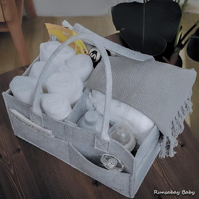 Baby Diaper Caddy Organizer, Portable Baby Essentials Storage Basket Bin for Changing Table,Car Shower Basket for Newborn Boy and Girl, Best Shower Gift for New Mom