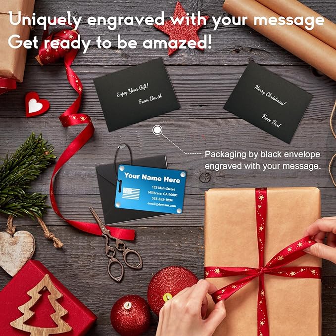 Personalized Luggage Tags: Custom Metal Luggage Tags for Suitcases, Backpacks and Bags with Your Personalized Text (Blue)