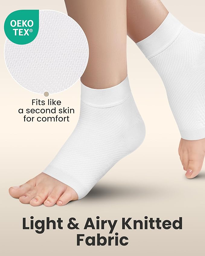 KEMFORD Ankle Compression Sleeve - Plantar Fasciitis Braces - Open Toe Compression Socks for Swelling, Sprain, Neuropathy, Foot Arch Support for Men and Women - 20-30mmhg, 2XL, White