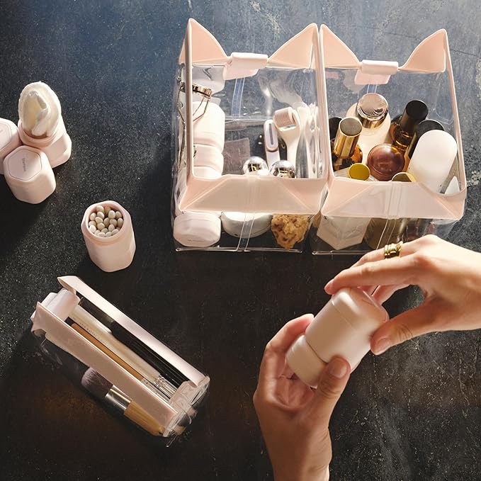 Cadence Travel Containers Haircare Capsule Set - Magnetic Containers with Lids,Carry On Travel Essentials For Women/Men - 3 Flex Mediums (1.32oz) - Shampoo, Conditioner & Comb Icon Labels - Pacific