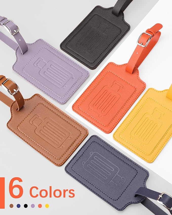 Teskyer Luggage Tags for Suitcases, TSA Approved with Privacy Protection Cover, Premium Faux Leather Bag Tags for Travel - 2 Pack, Purple