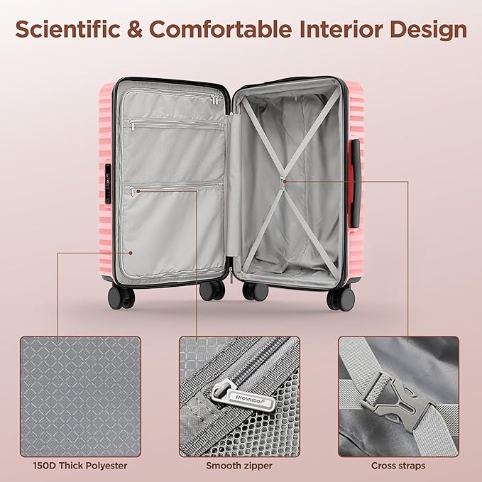 SHOWKOO Suitcase Hardside Expandable Luggage Set, Suitcase with Double Spinner Wheels TSA Lock 3 Piece Set Pink (DB/TB/24in)