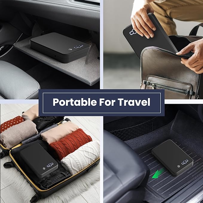 Portable Pistol Safes – Electronic Lock Box & Key Access, Silent Mode, Compact Car Gun Safe for Handgun, Small Single Safe for Travel, Office, Dorm Use
