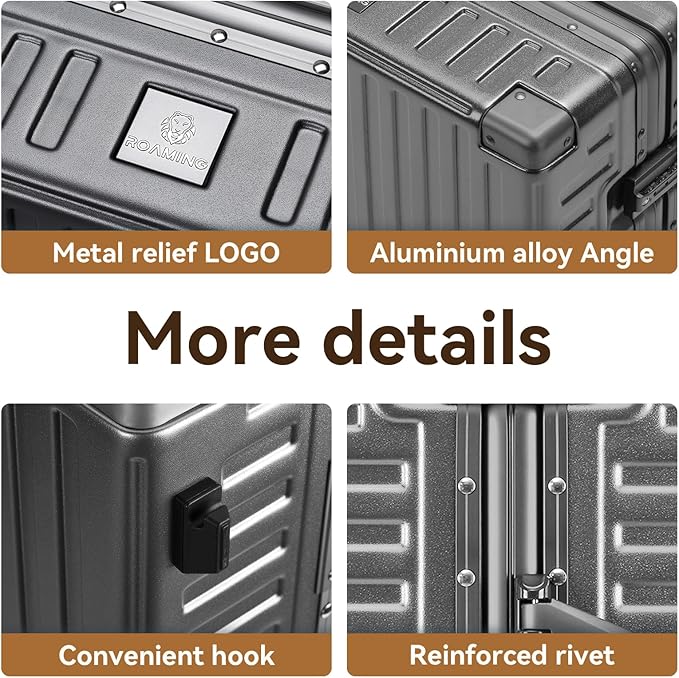ROAMING Zipperless Luggage 26 Inch with Aluminum Frame, Checked-Large Lightweight 3-Layer PC Hard Shell Suitcase with Spinner Wheels, Metal Travel Luggage with Three TSA Locks, gray