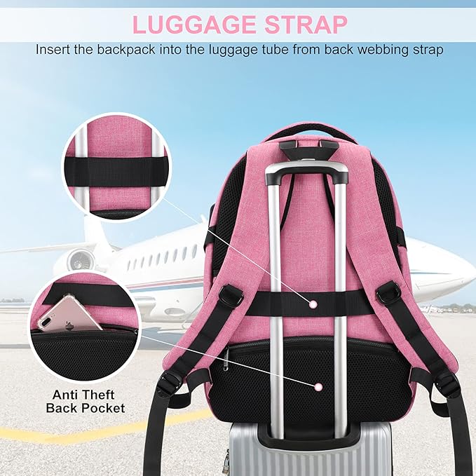 ANKUER Backpacks for Women, Backpack Fits Up 15.6 in Laptop Backpack for Travel, Backpacks with USB Charging Port, Work Business Backpack for School (Pink)
