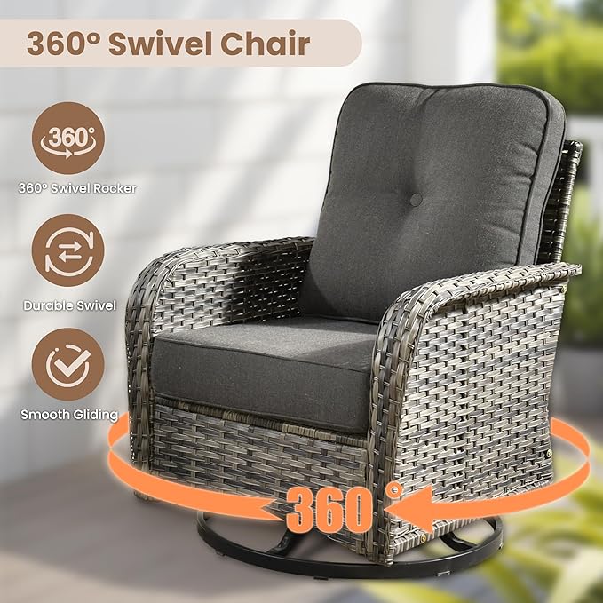 HOOOWOOO Patio Furniture Set,8 Pieces Outdoor Conversation Set,All Weather Wicker Loveseat Sofa Set with High Back Swivel Rocking Chairs Tables,Black